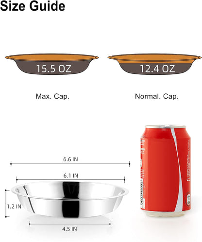 Stainless Steel Shallow Cat Food Bowl 6.5 Inch, Small Whisker Fatigue Cat Food Dish 15.2 Fl.Oz, Replacement Basic Kitten Bowls Bulk for Elevated Stand, Dishwasher Safe (Set of 4)