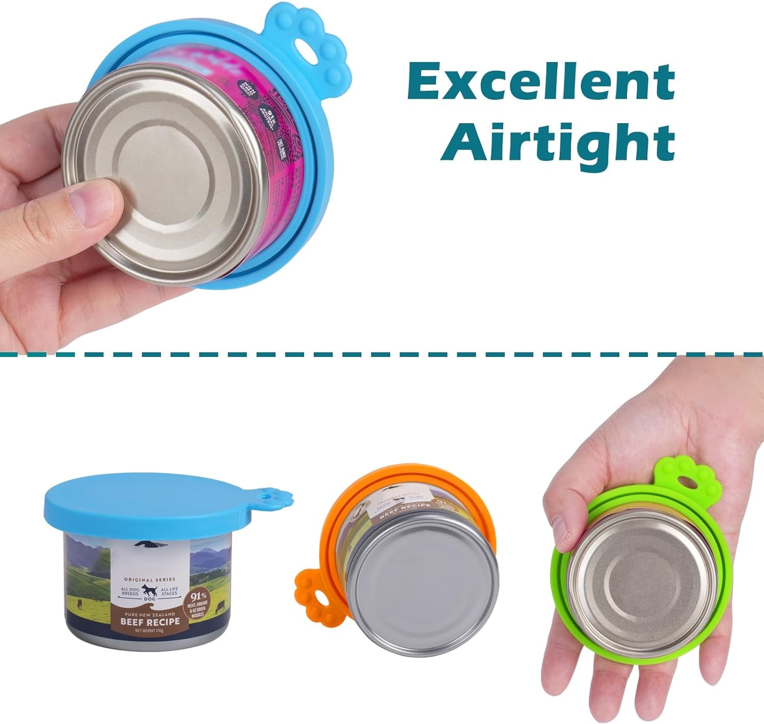 5 Pack Silicone Pet Can Cover Lids, Universal Size for Dog Cat Food, 1 Fit 3 Standard Size Can Tops, BPA Free Dishwasher Safe (Blue, Green, Orange, Pink, Yellow)